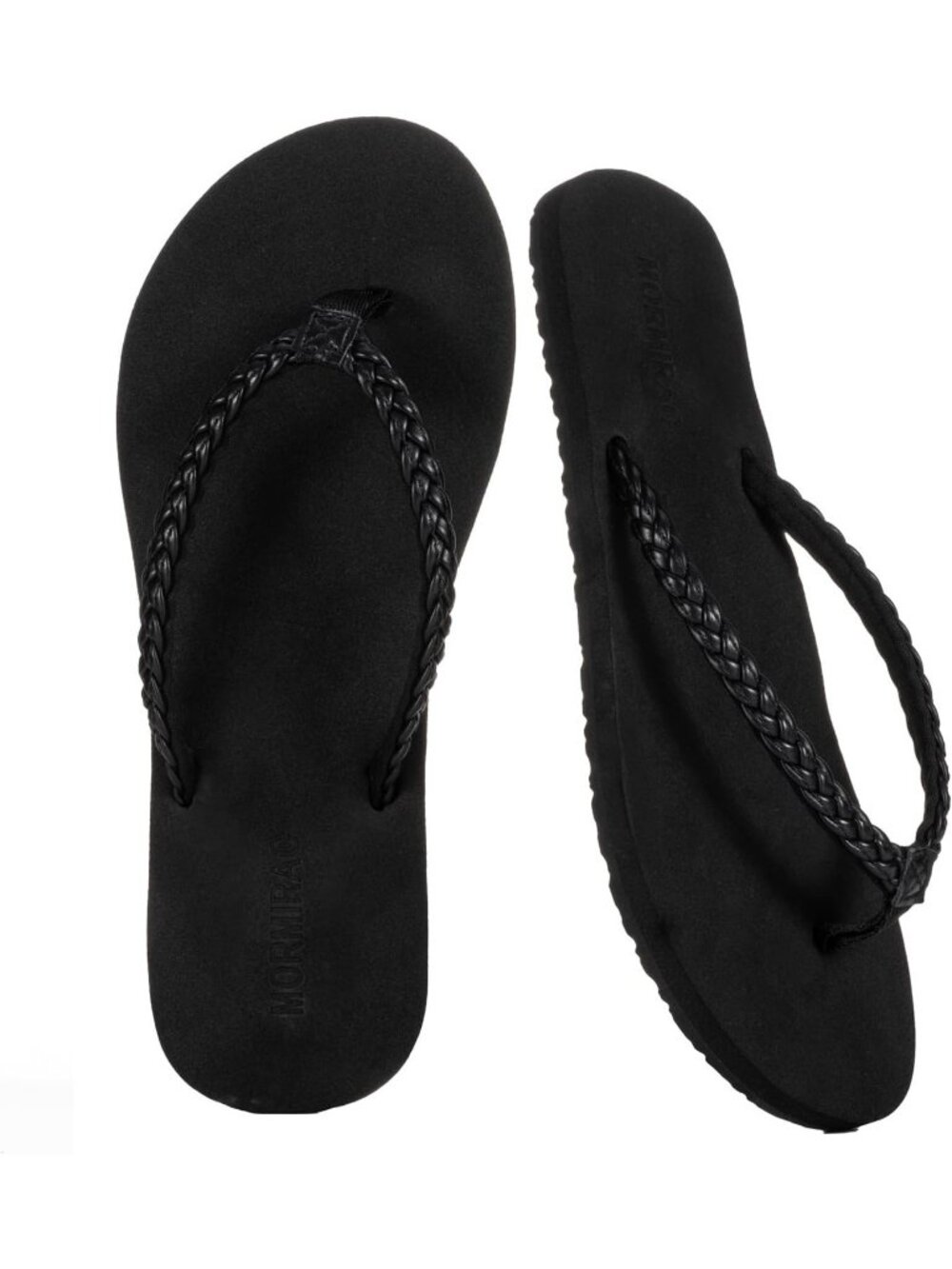 Women's Black Summer Comfortable Slim Braided Flip Flop Beach Thong Flat Sandal